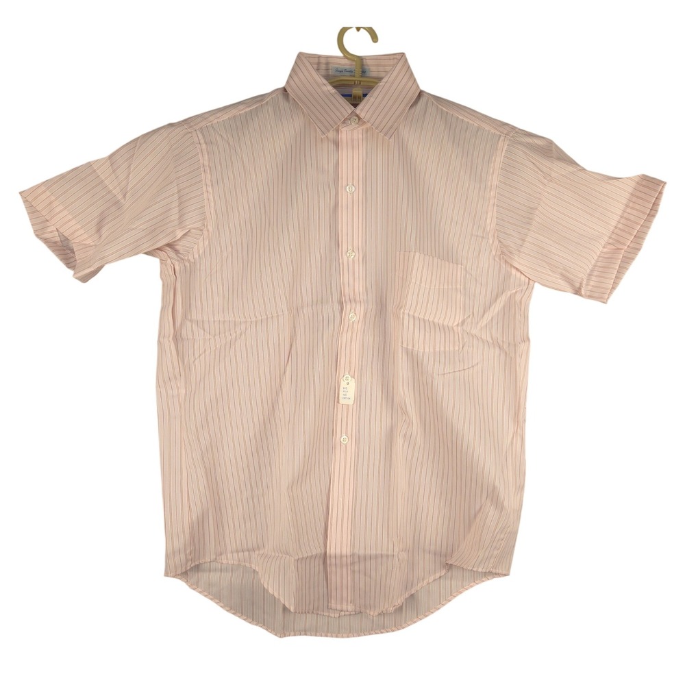 JCPenney Satin Touch Striped Dress‎ Shirt Short Sleeve Button Up Pink 16